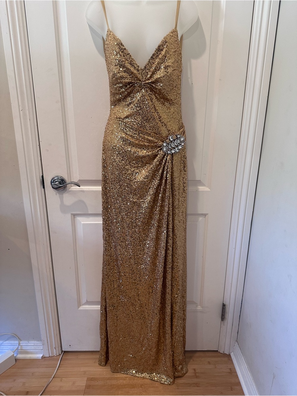 Jovani - size 6 -Gold Sequin Evening Gown with Crystal Accent